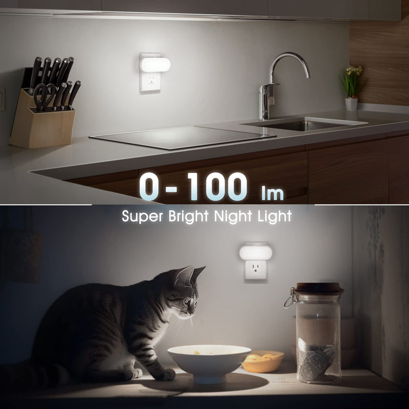 DORESshop Led Night Light, Plug into Wall, [2 Pack] with Dusk to Dawn Sensor, 1W 5000K Dimmable Night Light from 0LM to 100LM for Bathroom Hallway Bedroom Kids Room Stairway Daylight White