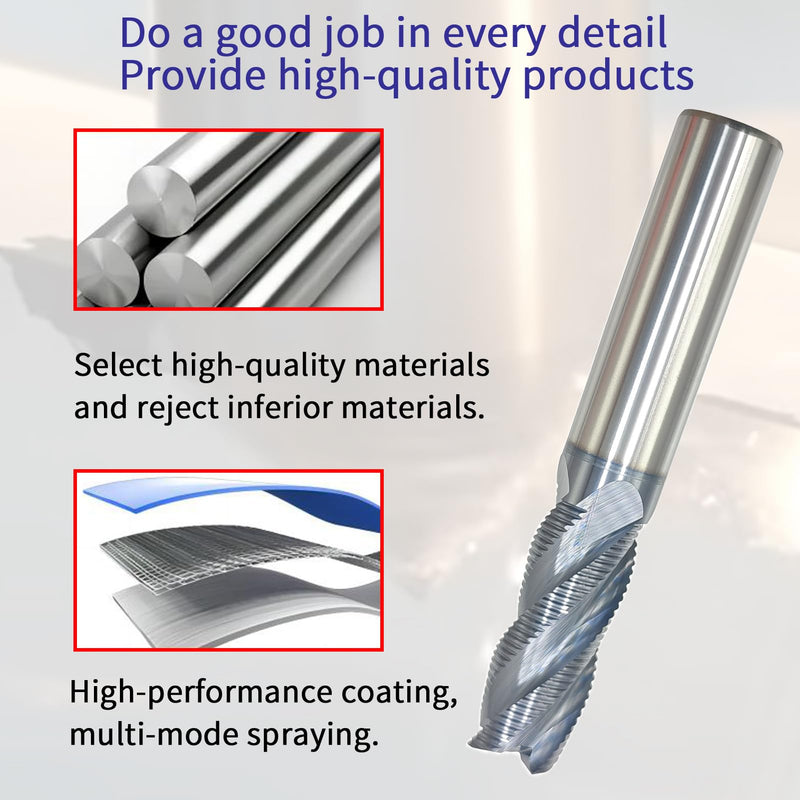 1/2" Carbide Roughing End Mill, 3" Overall Length, 4 Flute, Solid Carbide Roughing End Mill, 1/2" Cutting Diameter, 1-1/4" Length of Cut, Helix Angle: 35°,AlTiN Coated