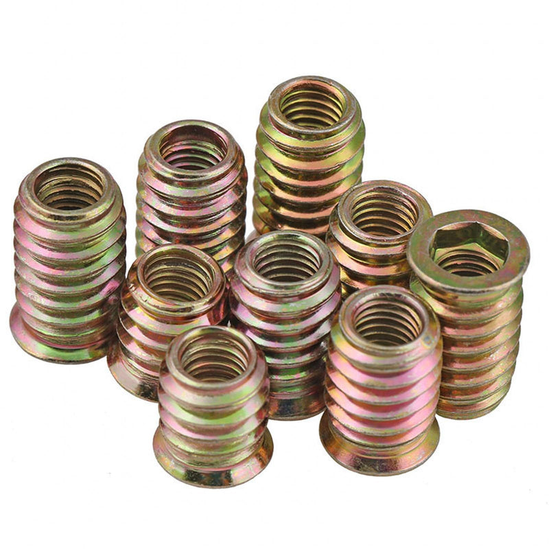 100pcs Threaded Inserts for Wood, Screw in Nut Fastener Connector, Steel Hex Drive Nut Inserts for Home Office Furniture (Gold, 1/4"-20 x15mm) 1/4"-20 x15mm-100pcs Gold
