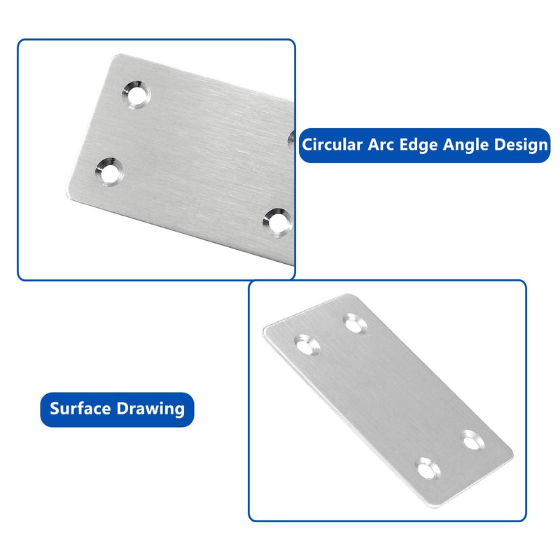 BokWin 12Pcs Flat Straight Mending Plates, 2.4" x 1.5" Mounting Bracket Plate, 0.05" Thickness Stainless Steel Straight Corner Brackets, Heavy Duty Flat Corner Brace for Furniture Repair with Screws 60x38mm/2.4"x1.5" (Silver) 12