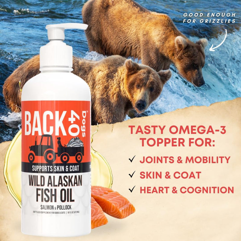 Back40Dog Fish Oil & Bone Broth Bundle – Wild Alaskan Salmon & Pollock Oil 16 fl oz & Grass-Fed Beef Bone Broth Powder 6.4 oz – Skin, Coat, Joint & Digestive Support