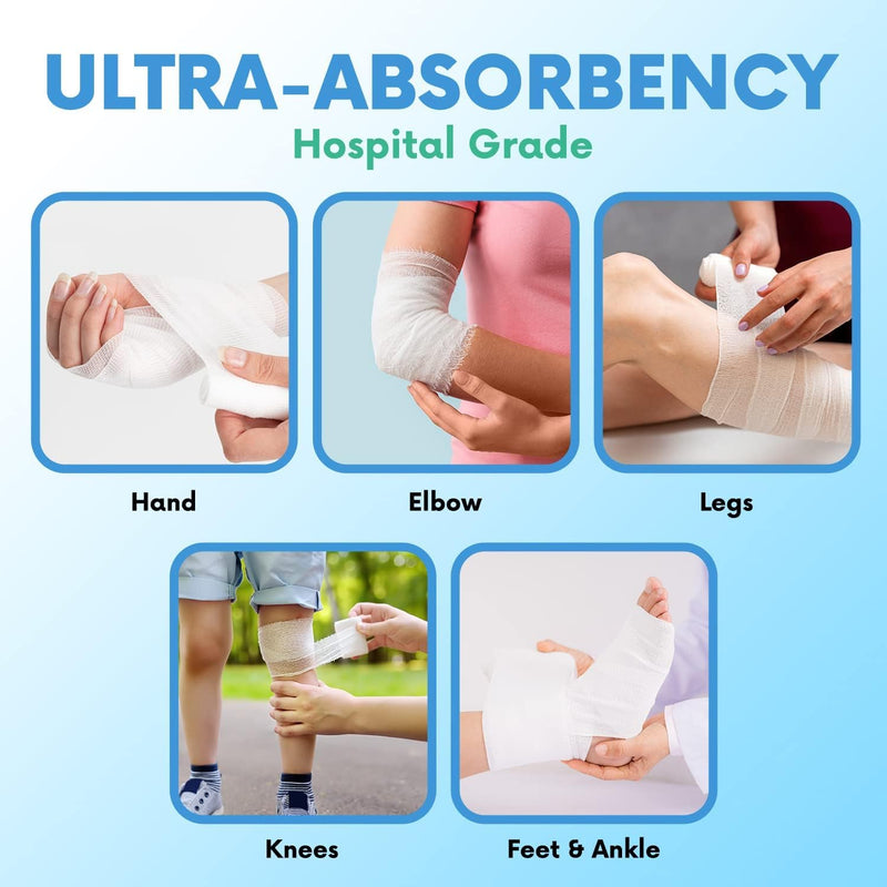 HEALQU Premium Gauze Rolls - 4” x 4.1 Yards - 24 Rolls, Individually Wrapped Conforming Stretch Gauze Bandage - Super Soft Woven Stretch Gauze Bandages for Primary Wound Dressing Support 4" Box of 24