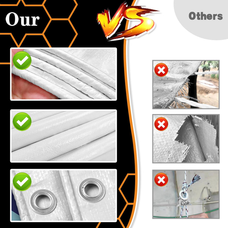 White Heavy Dut Waterproof Tarp 4' x 6', 10 Mil Thick, High Durability, Rip and Tear Resistant with Metal Grommets Every 20 Inches 4 FT x 6 FT White