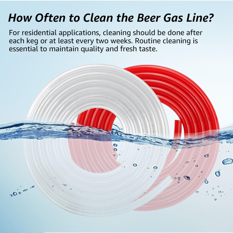 Kegerator CO2 Gas Line Beer Gas Line ID 5/16 Red Gas Line ID 3/16 Beer Line Beer Hose with 8PCS Hose Clamps for Home Brewing