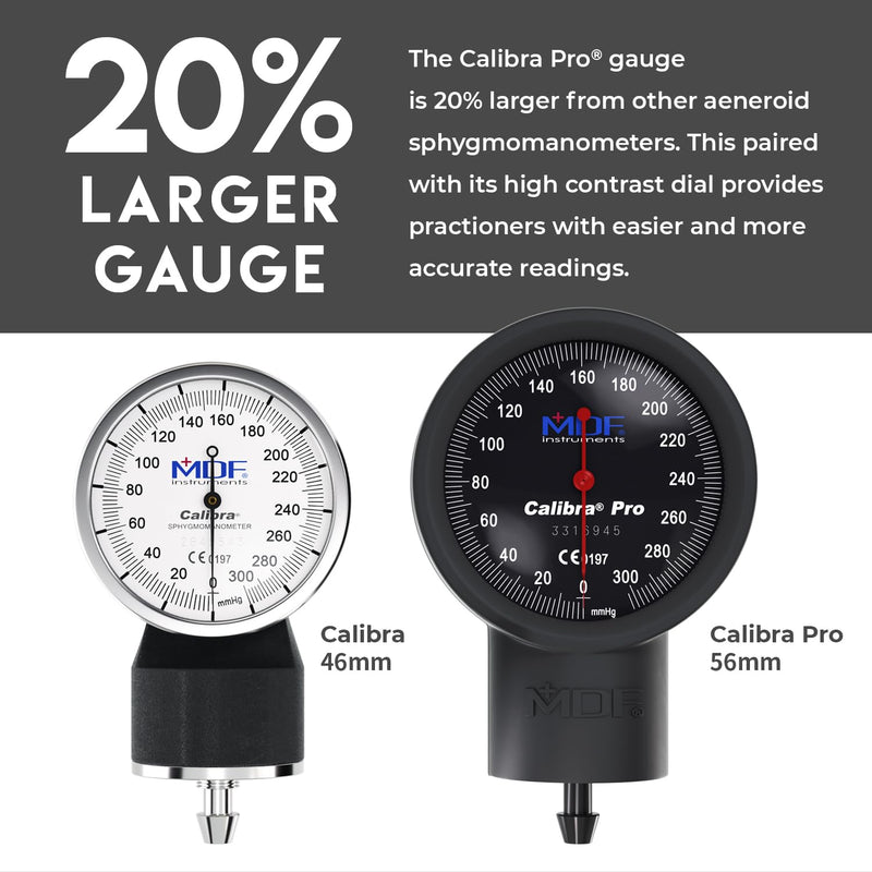 MDF Instruments, Extra Large Gauge Calibra Pro Aneroid Sphygmomanometer with Shock Guard & Adult Sized Cuff Included, Lifetime Calibration, Black Dial, Black Cuff, MDF808B11 All Black Extra Large Gauge - Adult Cuff