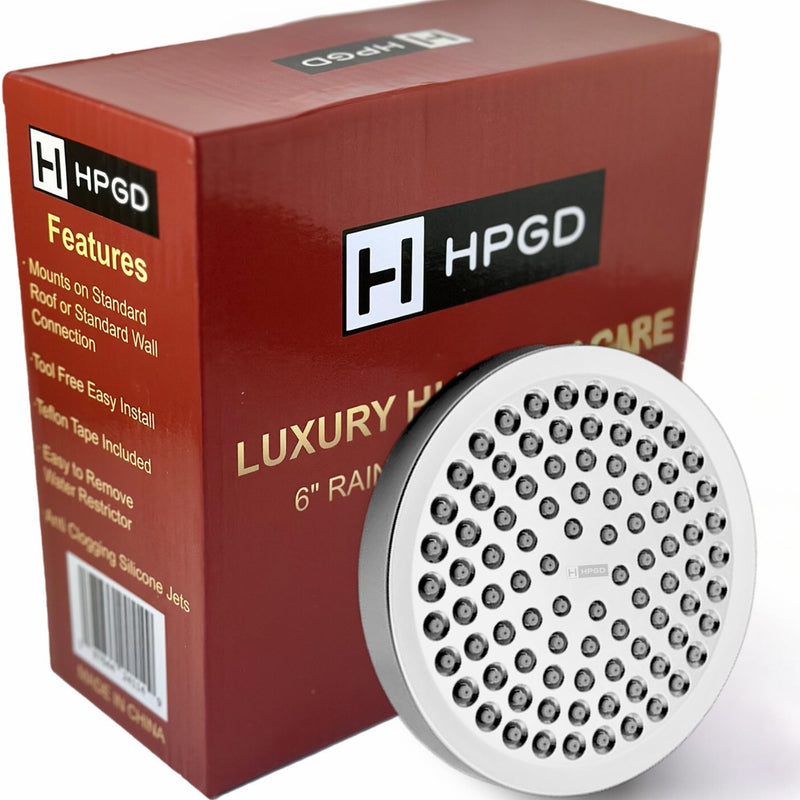 Shower Head - High Pressure Rain, 6-Inch Round, Luxury Chrome Finish, Universal Shower Head Replacement, Premium Quality Anti-Clogging Nozzles, Tool-Free Minute Installation (Chrome)
