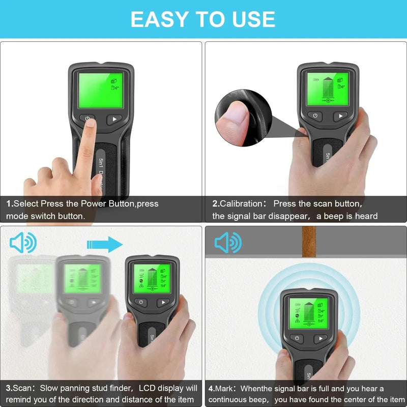 Stud Finder Wall Scanner - 5 in 1 Stud Detector with Intelligent Microprocessor Chip and HD LCD Display, Stud Sensor Beam Finders for Center and Edge of Wood AC Wire Metal Joist Pipe