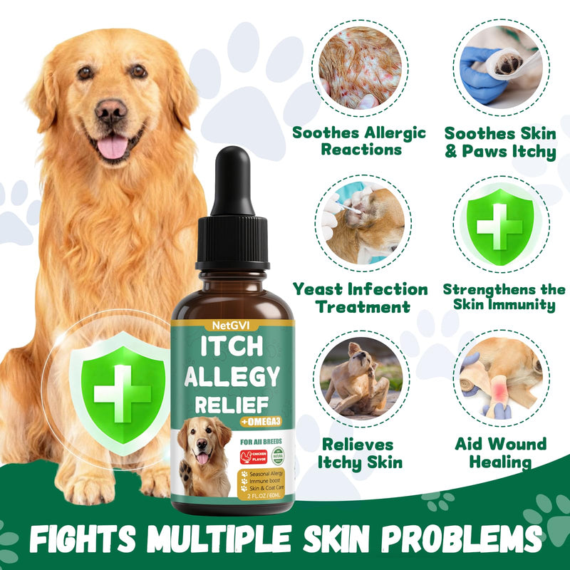 Dogs Allergy Itch Relief Drops, Yeast Infection Treatment for Dog for Itchy Skin and Itchy Ear, Allergy & Paw Itching, Soothes Irritation & Reduces Inflammation Herbal Dog Supplement 2 Packs