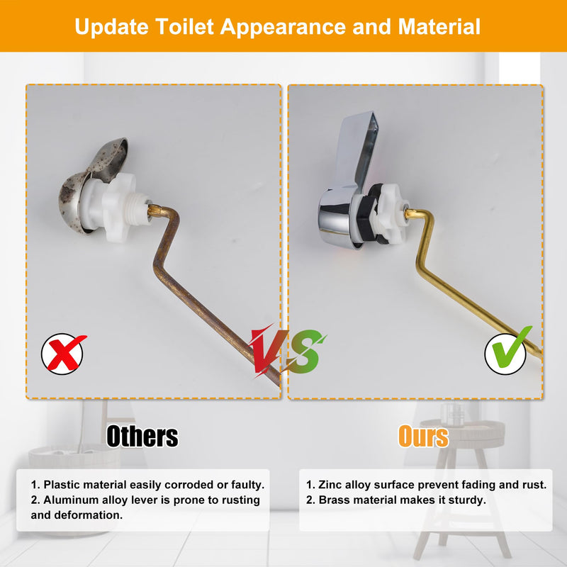 Hibbent Universal Metal Toilet Tank Flush Lever Replacement, Toilet Handle Replacement Trip Levers with Stainless Steel Flapper Chains for Most Side Mount Toilets,Toilet Repair Handle,Chrome Finish Chrome