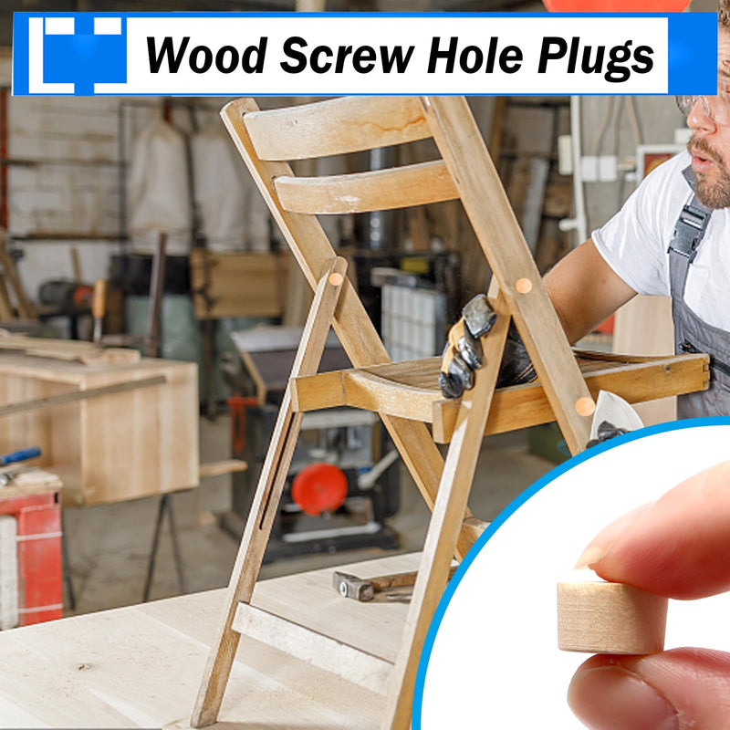 smseace 150Pcs 4-Sizes Wood Plugs 3/16" 5/16"，3/8"，1/2" Wooden Hole Plugs for Holes in Furniture/Table and Chair Legs/Cabinet Reserved Holes/Outdoor Equipment Wood Plugs Assortment Kit Round Wood Plugs