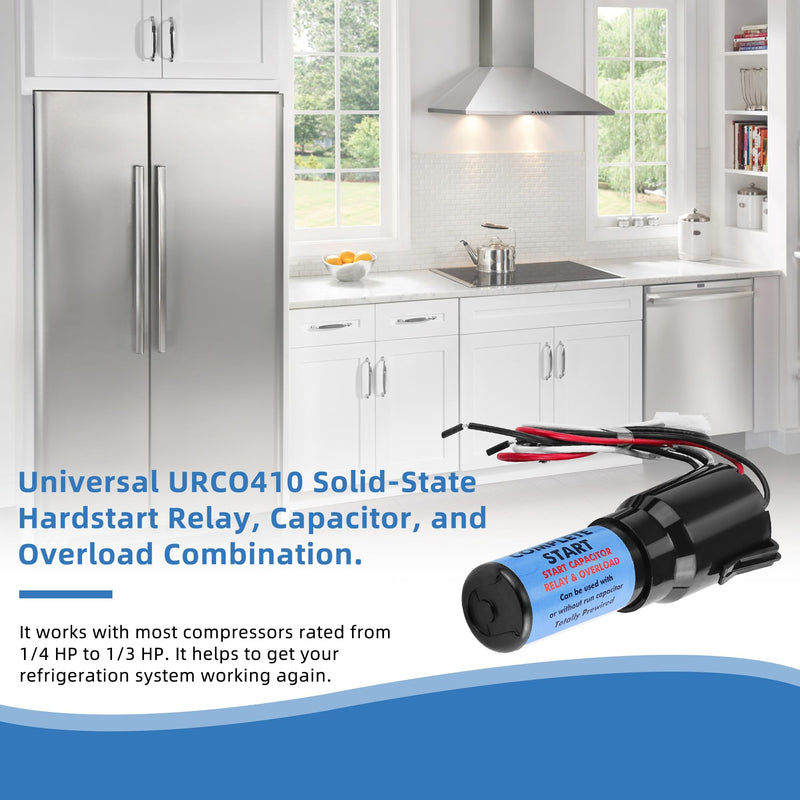 Upgrades URCO410 3 in 1 Hard Start Kit for Refrigerators & Freezers by AMI PARTS -1/4 to 3 in 1 Start Relay - Compressor Hard Start Capacitor 115VAC