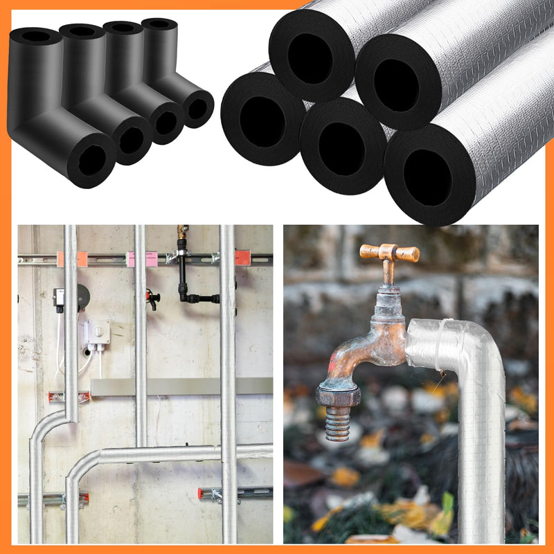 Friends 16 Pack Pipe Insulation Foam Tube Kit,Include 12 Self Adhesive Foam Soft Pipe Cover Insulation with 4 Elbow Foam Tubing and 24 Cable Tie for Outdoor Indoor Wrap(Fits 1/2 Inch Pipe) Fits 1/2 Inch Pipe
