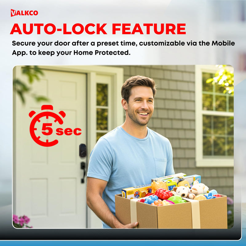 VALKCO Smart Door Lock V5O5BF, Keyless Entry Door Lock with Keypad and Bluetooth App Control, Fingerprint Deadbolt, Smart Door Lock for Front Door, Auto Lock, IP54 Weatherproof, Easy Installation.
