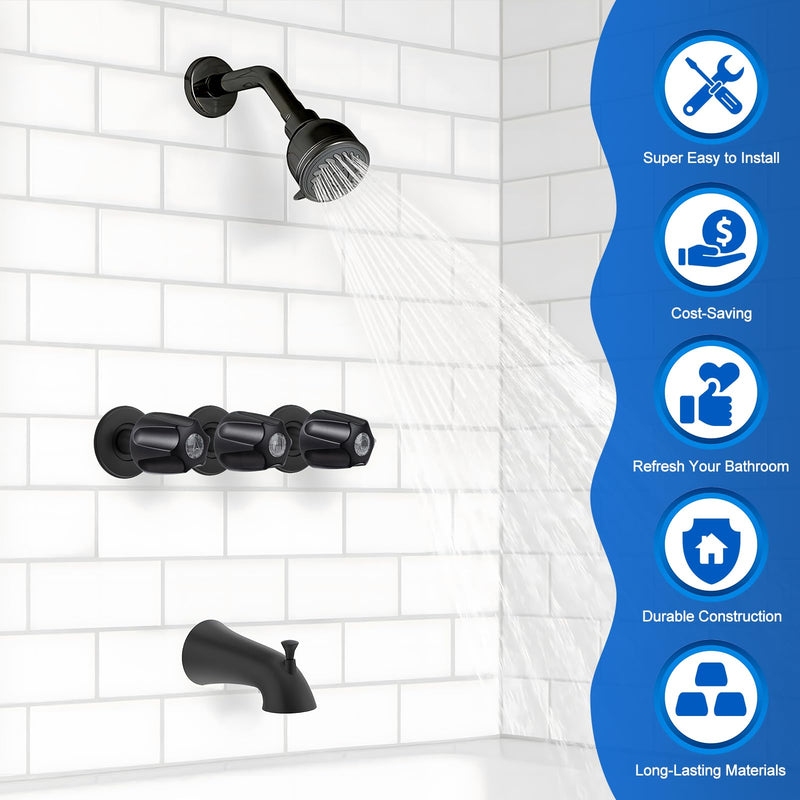 Dreyoo 3 Piece Shower Knob Replacement Compatible with Price/Pfister Verve Tub Shower, Bathtub Faucet Handle Remodel Trim Kit Include 1 Hot 1 Cold 1 Diverter and 3 Screws(Matte Black) Matte Black