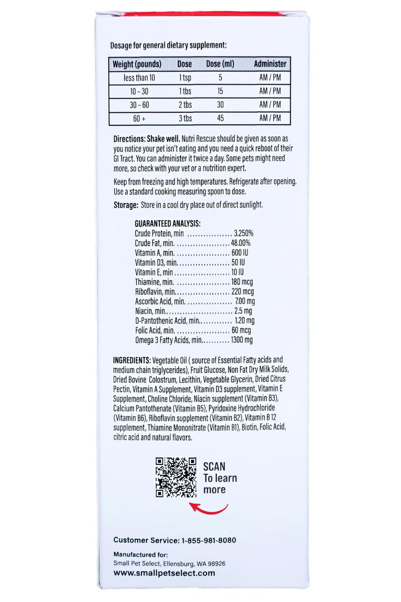 Small Pet Select Nutri-Rescue (Fast Nutrition to Keep GI Tract Moving) (8 OZ Liquid) 8 oz Liquid - PawsPlanet Australia