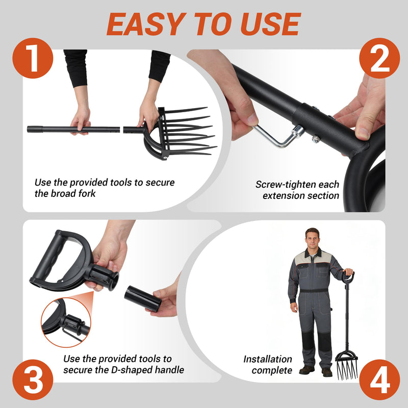 Broad Fork Garden Tool, Heavy Duty 5+4 Sharp Tines BroadFork Hand Tiller Garden Pitchfork with Ergonomic Handles for Spading Digging Fork Gardening Cultivating Composting and Loosening