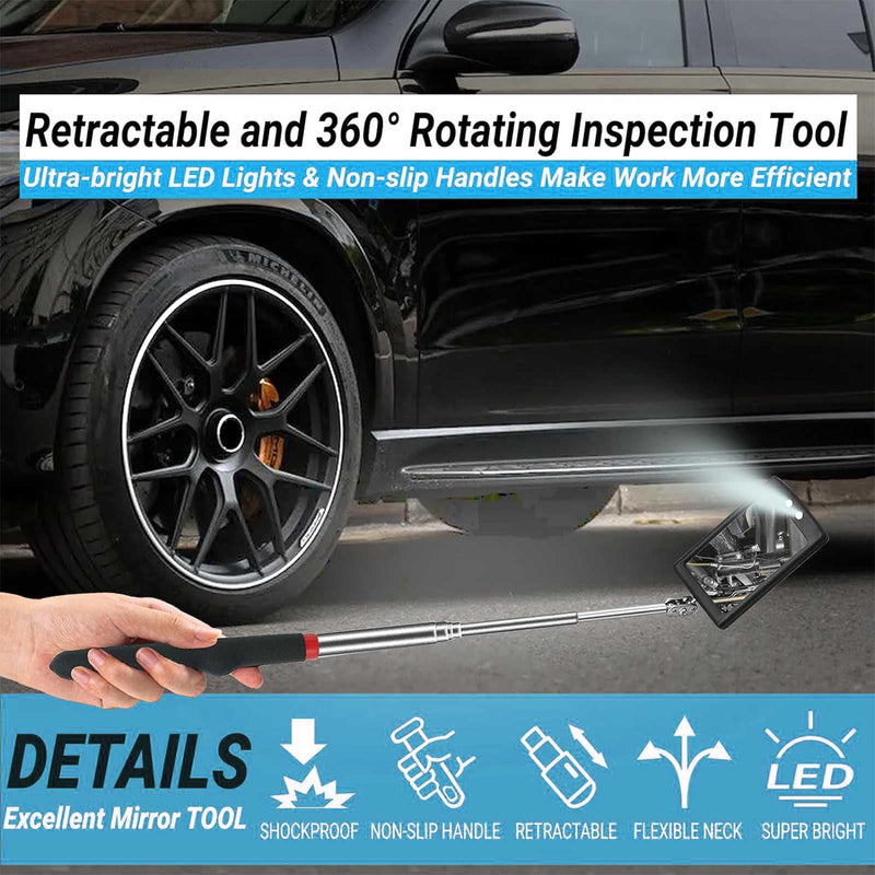 Telescoping Magnetic Pickup Tool Set,Telescopic Inspection Mirror,Flexible Bendable Spring Magnet Stick,LED Flashlight Pickup Rod, Cool Gadgets for Men