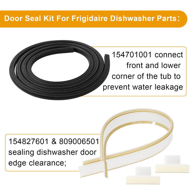 154827601 Dishwasher Bottom Door Seal Combo Kit Compatible With Frigidaire Kenmore Sears and Electrolux Dishwasher Series,Kit Include Door Seal 154827601,Lower Seal 809006501, Splash Shield 154701001