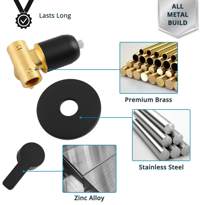 Shower Valve Handle Bathroom Shower Mixer Valve Kit, Wall Mount Rough-in Tub Shower Control Valves Round 1 Way Single Function, Female Thread, Matte Black 1 Way Female Thread