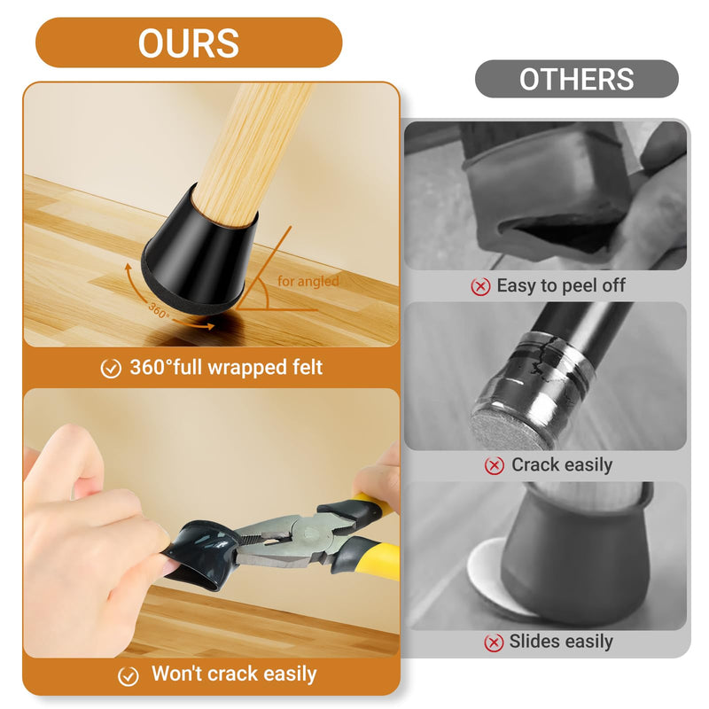 24 PCS Silicone Chair Leg Floor Protectors Extra Small(0.6"-0.8") Rubber Felt Furniture Pads Chair Legs Caps/Covers for Hardwood Floors, Tile from Scratches & Reduce Noise - Round, Black 24PCS-Black X-Small(0.6"-0.8")