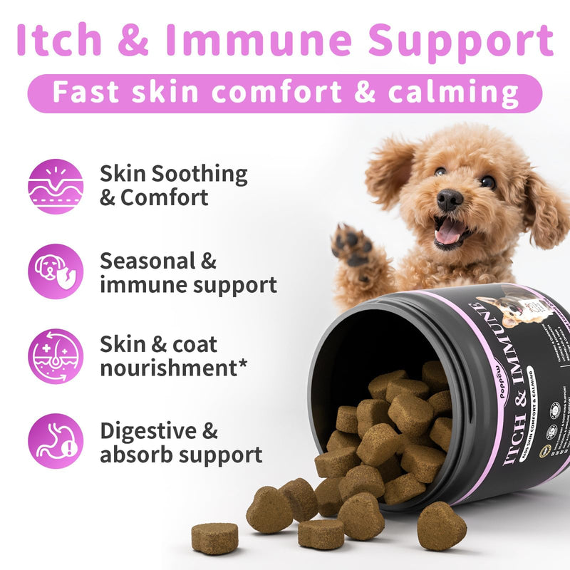 Itch Relief for Dogs - Turmeric Supplements for Itching Skin Comfort & Coat Health & Seasonal Allergy Care, Immune Support Supplement with Omega-3 Fish Oil, Biotin - Chicken Flavor - 90 Count 90 Count (Pack of 1)