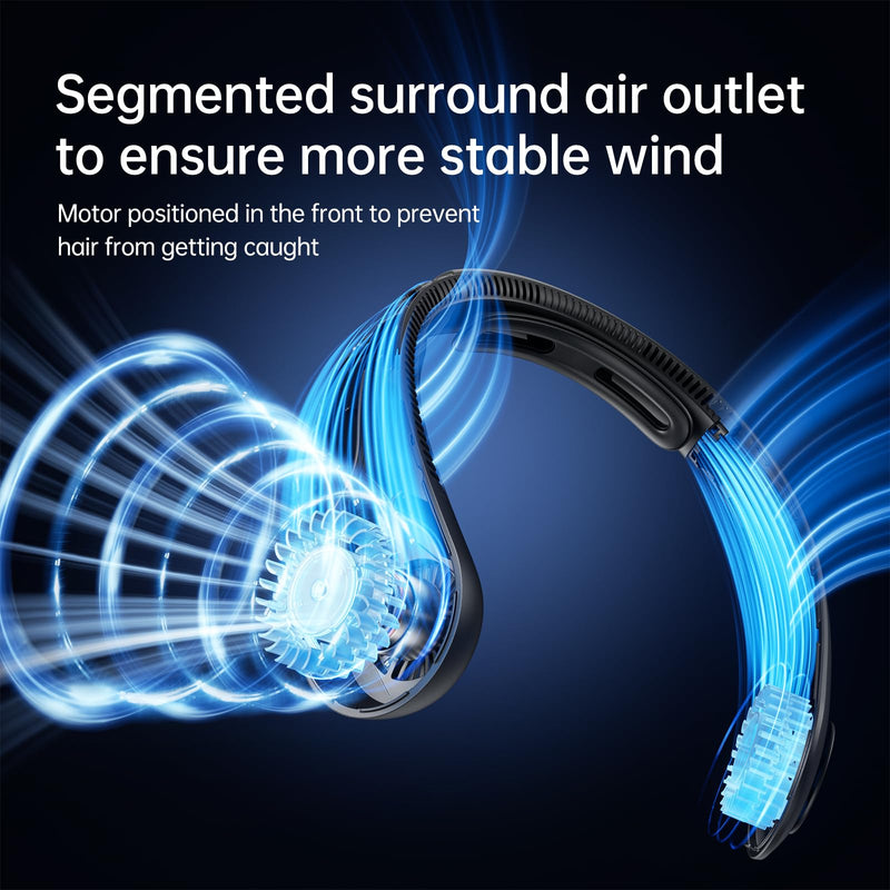 JISULIFE Portable Neck Fan Upgraded, Neckbrace Personal Hands Free, 5 Speed Gears Adjustment, 5000 mAh Wearable Bladeless Quiet Rechargeable for Outdoor Indoor, Gifts for Women Men- Black 5000mAh