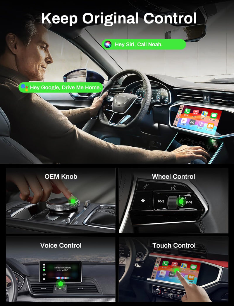 2026 Wireless CarPlay Adapter Support Apple CarPlay & Android Auto, 2-in-1 USB A & USB C Mini Bluetooth Dongle Convert Wired to Wireless Compatible with iPhone & Android Gunmetal
