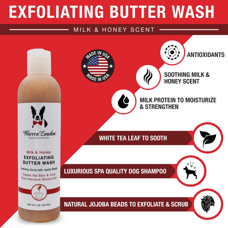 Warren London Exfoliating Butter Wash Dog Shampoo- Conditions & Scrubs Away Dandruff Made USA- Milk & Honey 8oz 8 oz - PawsPlanet Australia