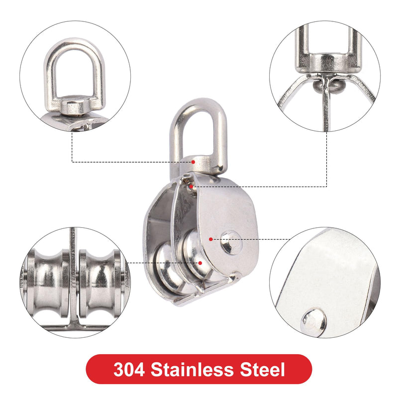 M15 Double Pulley Snatch Block Lifting Crane Swivel Hook, 304 Stainless Steel M15 (2PCS)