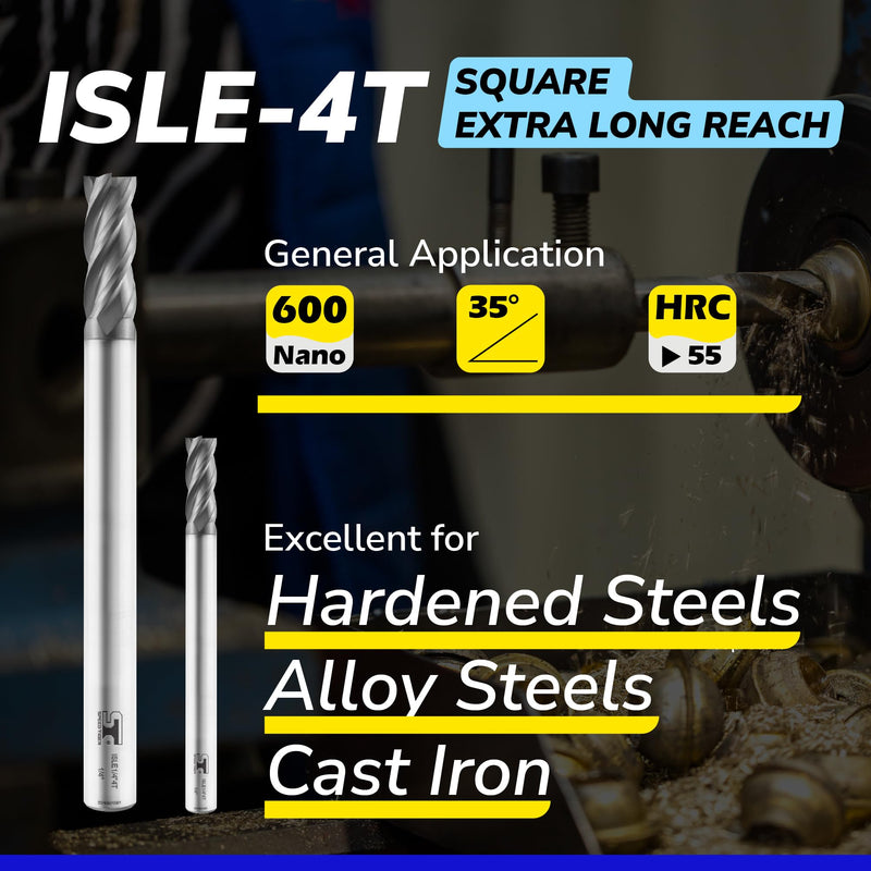 SPEED TIGER Micrograin Carbide Square End Mill Extra Long Reach - 4 Flute - ISLE1/4 4T (2 Pieces, 1/4") - for Milling Alloy Steels, Hardened Steel, Metal & More – for DIYers & Professionals 2 1/4 in