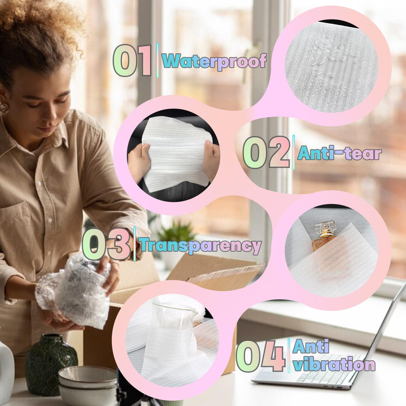 100 Pack Cushion Foam Pouches and Sheets Moving Supplies, 10X12 inch Moving Foam Wrap Pouches, Packing Supplies for Storage and Shipping, Protect mug, Cup, Glasses, China, and Dishes(0.04" Thickness) 100P10X12"-0.04T