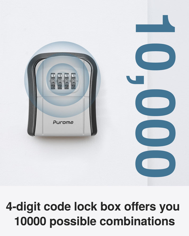 Puroma Key Lock Box Combination Lockbox Wall-Mounted Key Storage Box for House Keys, Resettable Code Safe Security Lock Box for Home, Office, Garage, Apartment Spare Key Storage (1 Pack, Grey) 1