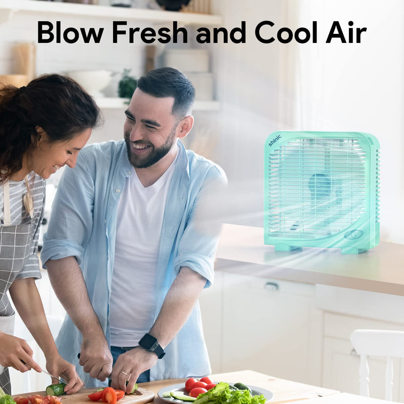 shinic 10" Tabletop Box Fan for Bedroom, 2 Speeds, Quiet Table Fan with Strong Airflow, Energy Efficient Small Box Fan, Portable Kitchen Exhaust Fan for Bedroom Bathroom Office Dorm Workshop, White Single Units