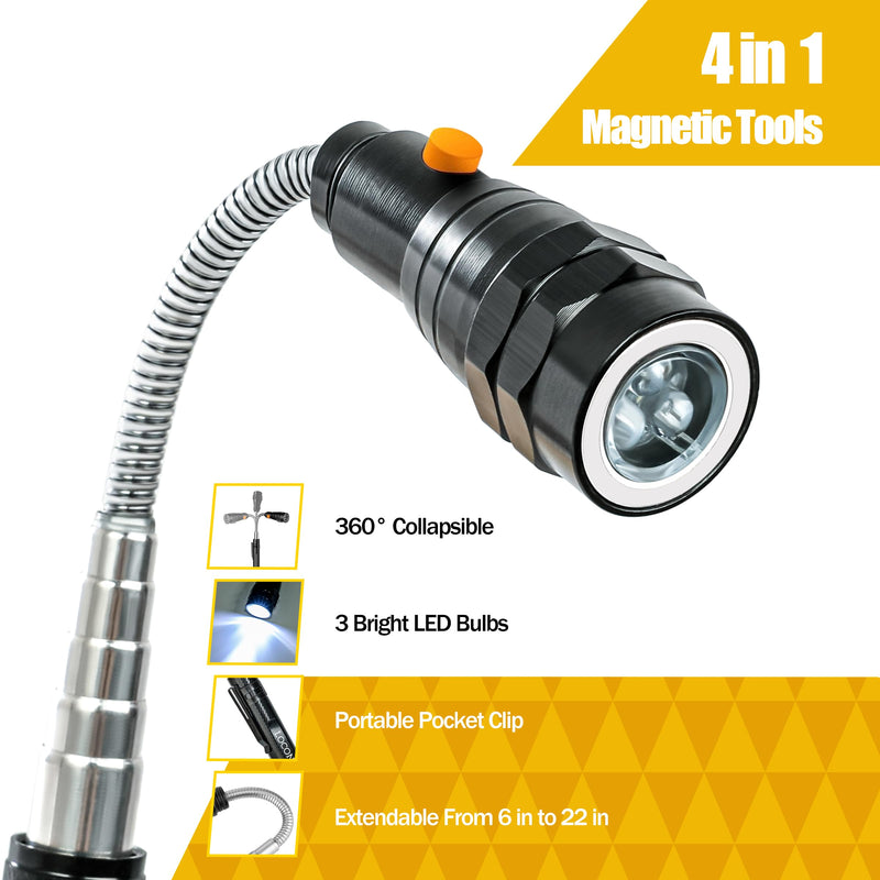 Magnetic Pickup Tool with LED Lights, Telescoping Magnet Flashlight, Cool Gadget Birthday Gifts Christmas Day Gifts for Men, Handyman, Husband, Boyfriend, Him, Father, Dad (1 PACK) 1 PACK