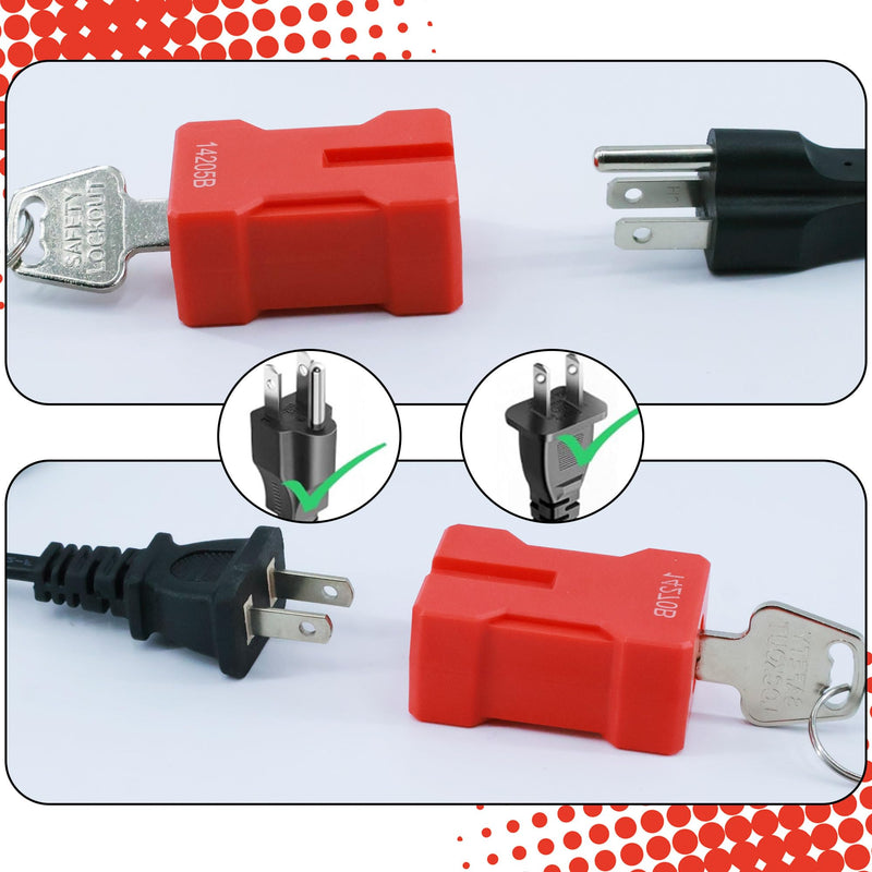 4PCS Plug Lock Electrical Cord Plug Lockout Device Plug Locking Safety Locks Fits 2 & 3 Prong Plugs Electrical Shutdown Service Keyed Different, 2 Keys Red-4