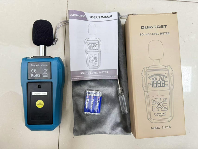 Decibel Meter, DURFICST Sound Level Meter, Portable Level Meter, dB/SONE Units Fast Switching, with LCD Colour Screen, Backlight, A/C Counterweight, Sound meter for home and construction sites
