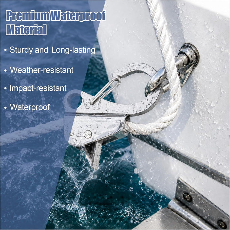 Boat Anchor Hook Knotless System, Stainless Steel Cam Cleat Rope Lock with Quick Release, Adjustable for Kayak Pontoon RV Jon Boat Camping, Holds 9000 Lbs Fits 3/8" to 5/8" Rope (2) 1