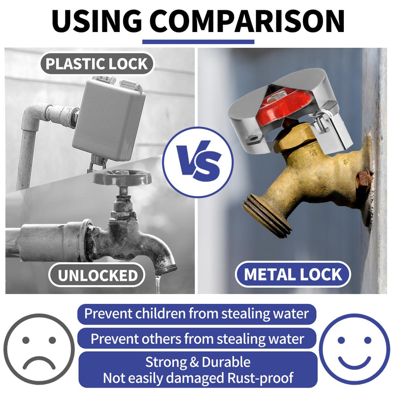 Outdoor Faucet Lock, Stainless Steel Water Hose Spigot Lock Cover with Padlock for 1-1/2 to 3 Inch Valve Handles to Prevent Outdoor Water Theft and Unauthorized Use