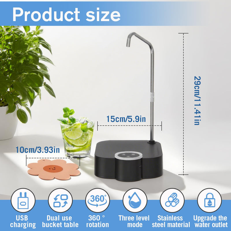 5 Gallon Drinking Water Dispenser Pump, Automatic Electric Drinking Water Bottle Pump with Coaster for 1-5 Gallon Water Jugs Black