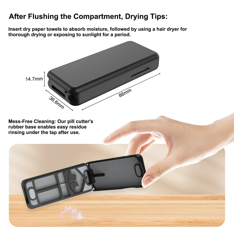 Pill Cutter with Auto Centering Device, Aluminum Pill Splitter with 316L Stainless Blade, Genuine Leather Case, Professional Pill Splitter for Cutting (Plastic,Black) Bpa-free,black