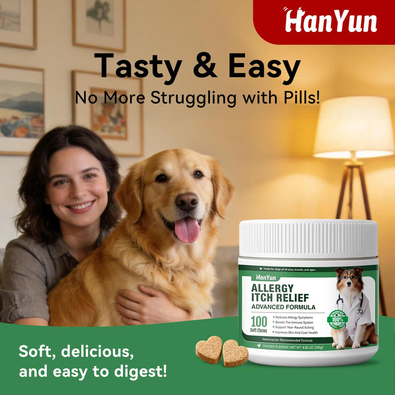 Dog Allergy Relief Chews for Itchy Skin,100 Count Dog Soft Chews,for Seasonal and Food All Issues Allergies Skin Licking Paws,Hot Spot,Ears& Hair,Gut,Immune Support-All Ages&Sizes Dogs