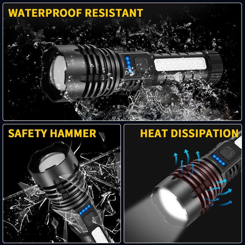 Rechargeable Flashlights High Lumens, 7Mode Flashlights Rechargeable, Super Bright Flashlight Camping, Adjustable Tactical Flash Light High Powered, LED Flashlight for Home Emergency 4Pack