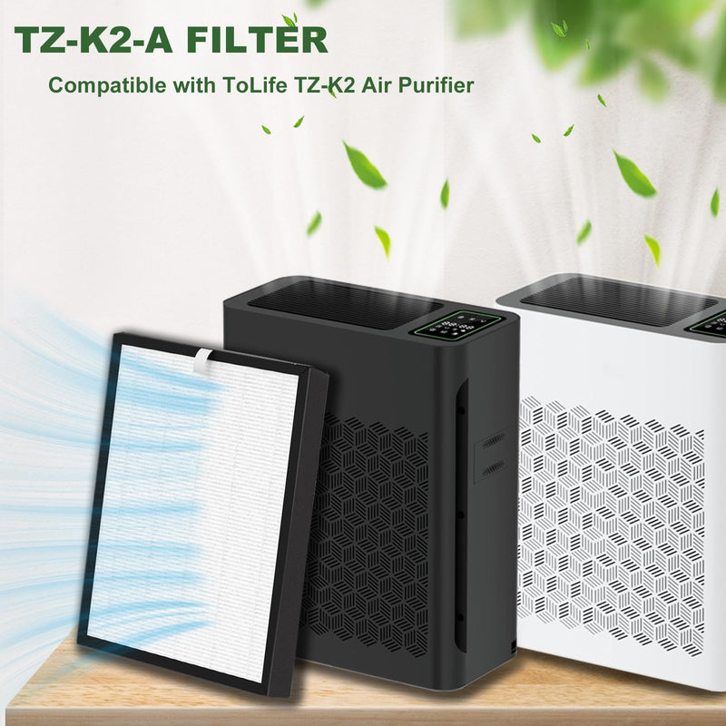 TZ-K2 True HEPA Filter Replacement, Compatible with ToLife TZ-K2 Air Purifier, TZ-K2-A HEPA Filter, 3-in-1 HEPA High-Efficiency Activated Carbon Filter, 4 Pack