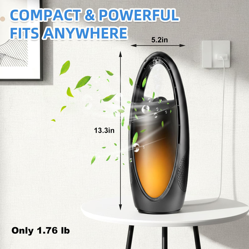 Bladeless Desk Fan with Mist, 13-Inch Rechargeable Table Fan, 9 Speeds, 60° Oscillation, 1-9H Timer, Night Light, Quiet Portable Fan for Bedroom, Office & Dorm, Dark Gray
