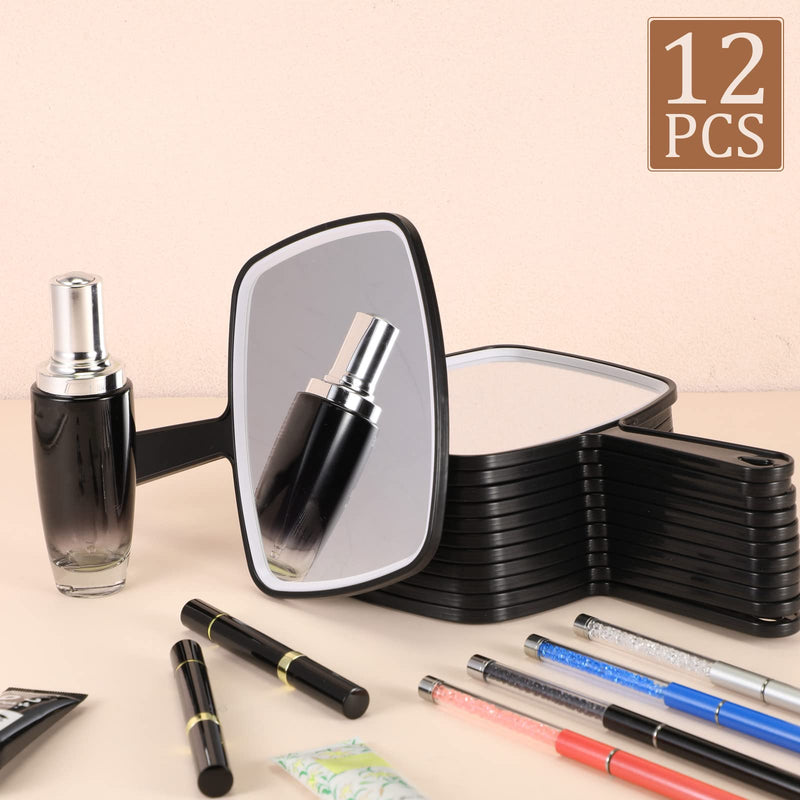 Geetery 12 Pcs Hand Held Mirrors with Handles Hand Makeup Mirrors Bulk Wall Mount for Women Cosmetic Bathroom Home Barber Salon Travel Portable Beauty School Gift, 6.69 x 9.45 Inch (Black) Black