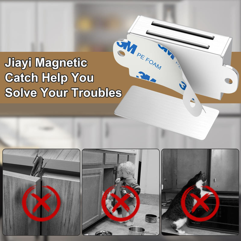 Cabinet Magnetic Catch Jiayi 4 Pack Magnetic Door Catch Self Adhesive Cabinet Door Magnet Latch Stainless Steel Magnetic Cabinet Latch for Kitchen Magnetic Catch Closet for Drawer Silver