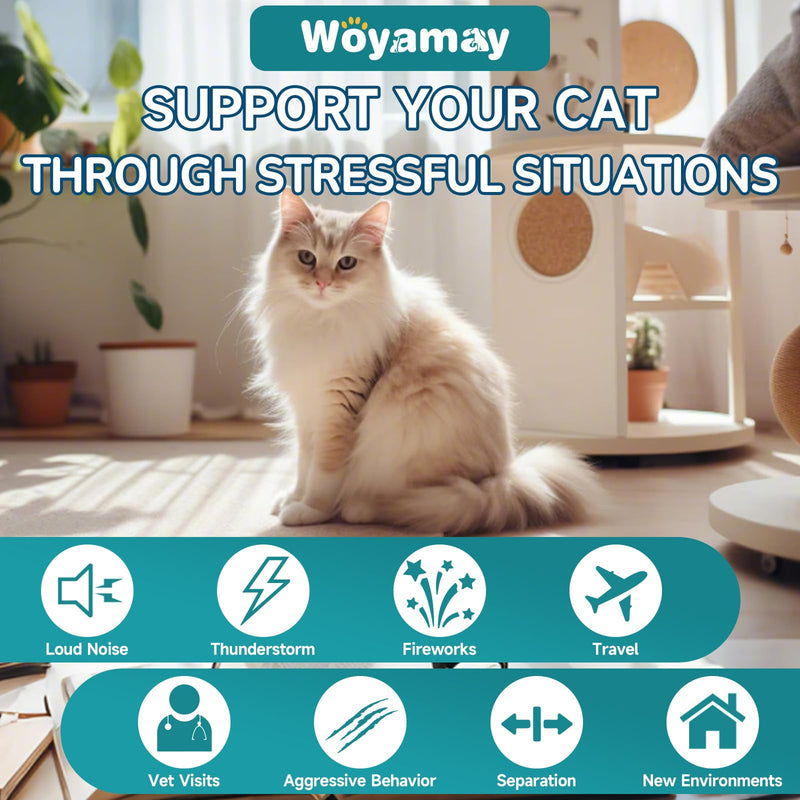 Woyamay Cat Calming Chews, 200 Treats Calming Treats for Cats for Anxiety & Stress Relief, Calming Treats for Cats, Melatonin Cat Calming Chews for Separation, Travel, Grooming