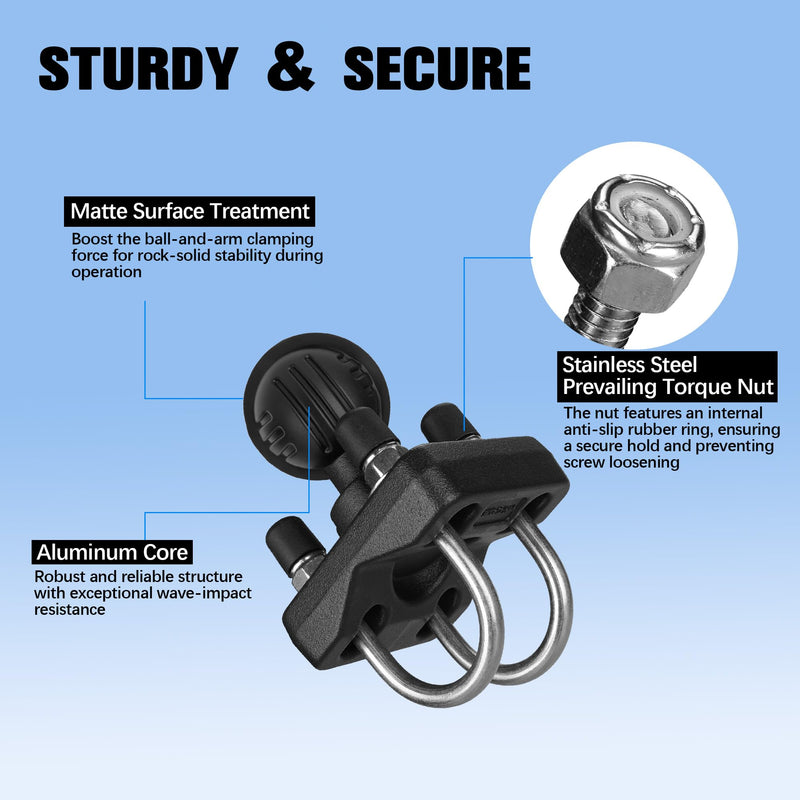Double U Bolt 1.5 inch Ball Mount,Compatible C Size 1.5" Double Socket Arm,Suitable for 0.75" to 1.21" Diameter Round Tube C-1.5'' Ball