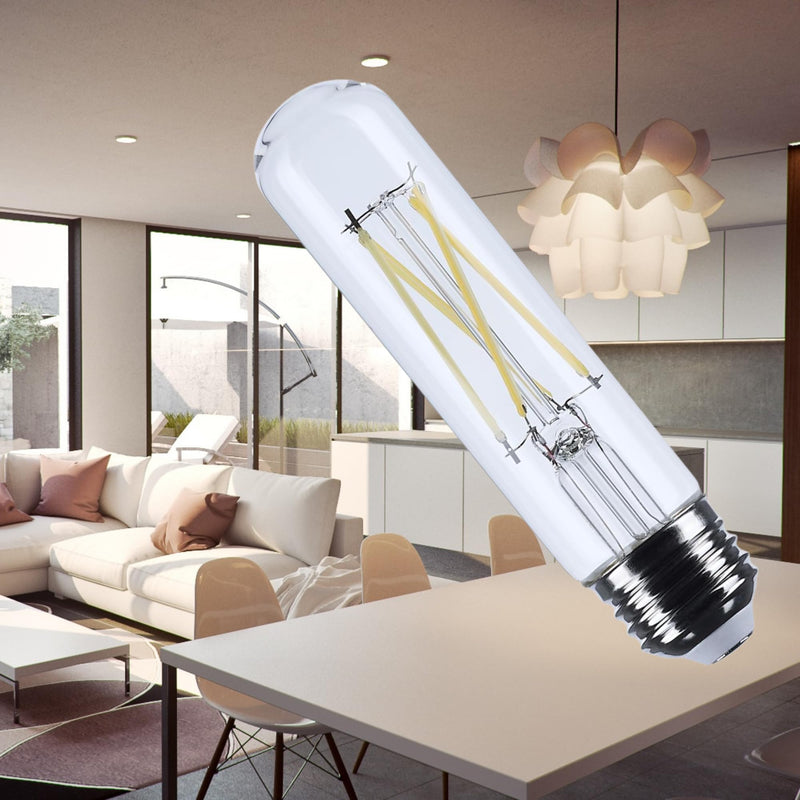 Satco 5.5W T10 LED Light Bulb 3500K Neutral White 450 Lumens Clear 300 Degree Beam E26 Medium Base 92 CRI Dimmable Wet Rated IP65 Enclosed Fixture Rated 120V S12524 (6 Pack) 6