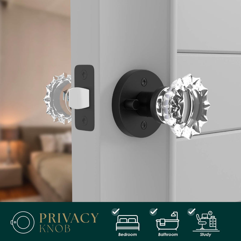 Mega Handles Feerie Privacy Door Knobs - 1 Pack Reversible Interior Matte Black Door Knob, Heavy Duty Bed and Bath Door Knobs with Privacy Lock, Fits All Standard Door Sizes - Matte Black